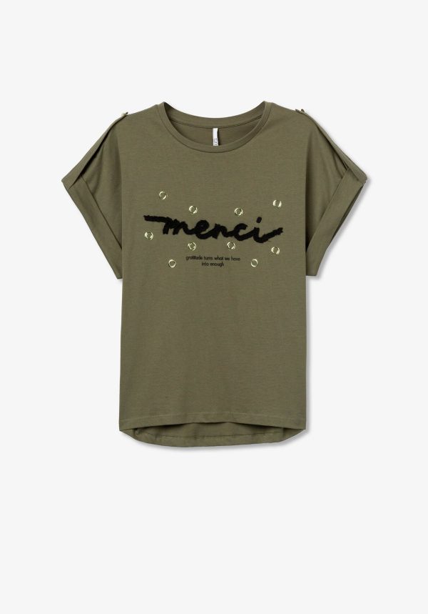 Camiseta Eyelette verde cascada