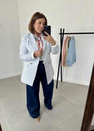 Blazer Rayas Celeste