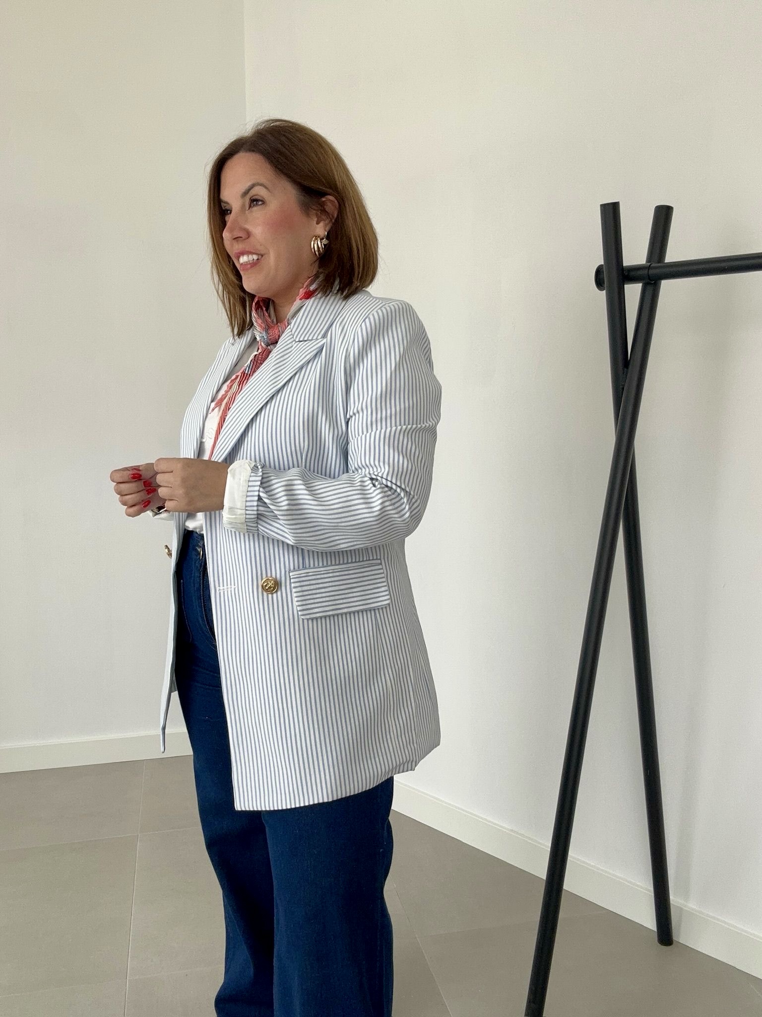 Blazer Rayas Celeste - Imagen 2