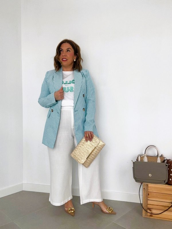 Blazer Rayas Turquesa