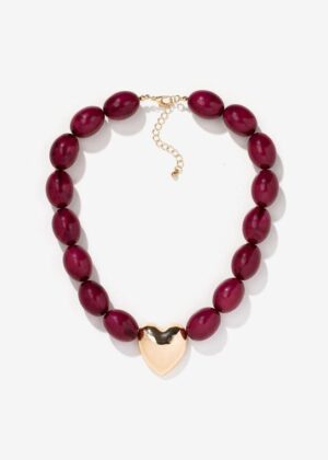 Collar rojo corazon dorado