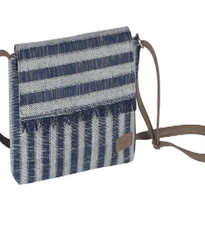 BOLSO SOLAPA RAYAS FLECOS MARINO